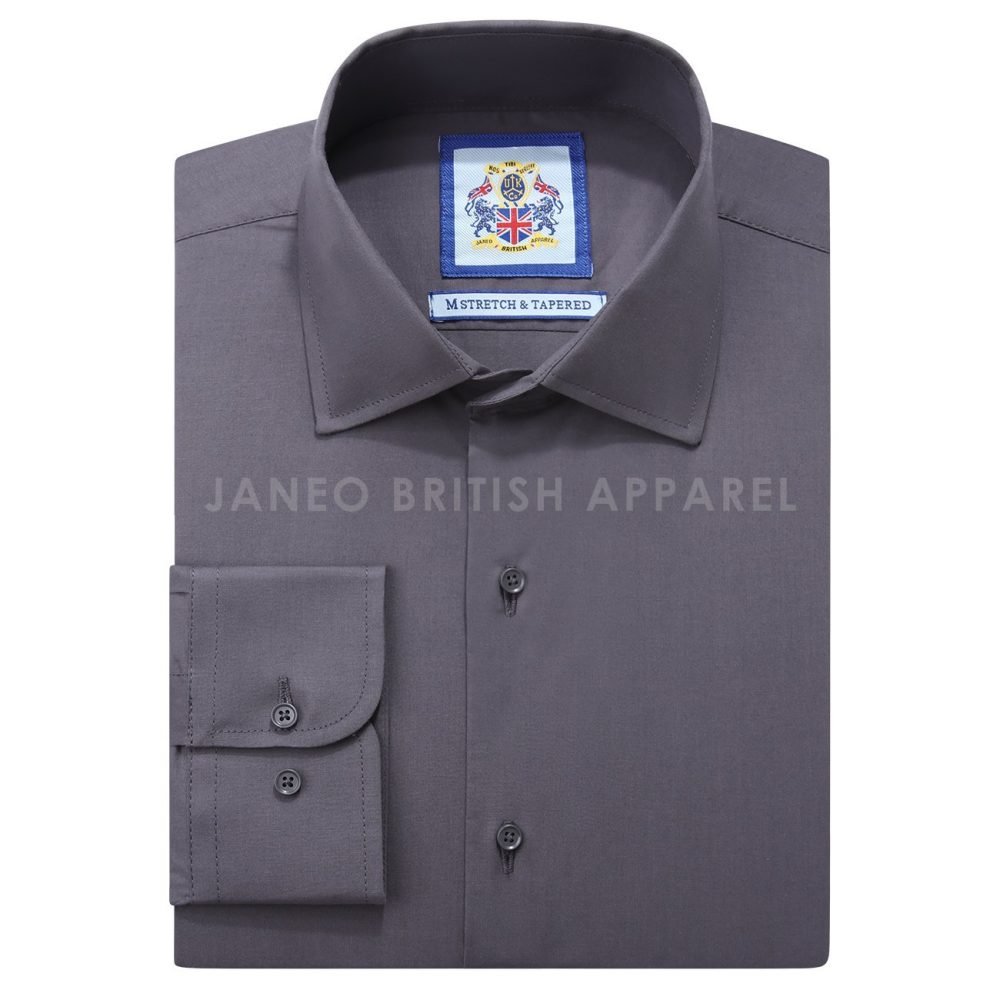 Graphite Dark Grey, Men's Semi Slim Fit Formal Shirt, Cotton Rich Stretch Fabric with Elastane, Crease Resistant - Image 9