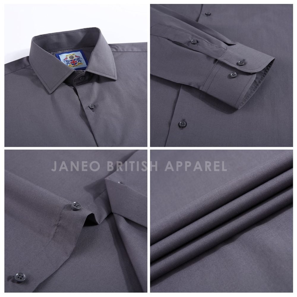 Graphite Dark Grey, Men's Semi Slim Fit Formal Shirt, Cotton Rich Stretch Fabric with Elastane, Crease Resistant - Image 10