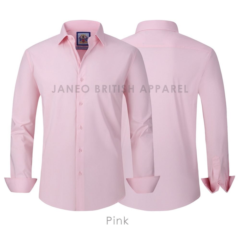Pink, Men's Semi Slim Fit Formal Shirt, Cotton Rich Stretch Fabric with Elastane, Crease Resistant - Image 7