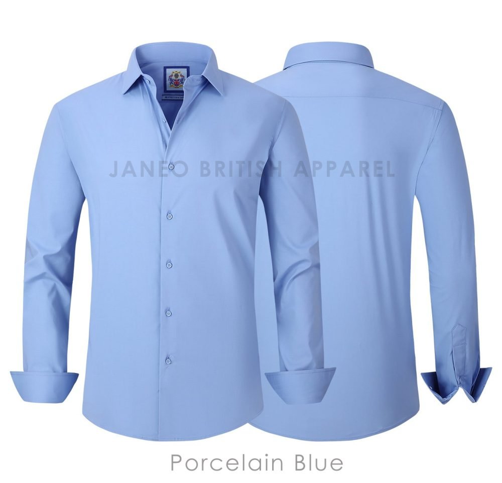 Porcelain Blue, Men's Semi Slim Fit Formal Shirt, Cotton Rich Stretch Fabric with Elastane, Crease Resistant - Image 7