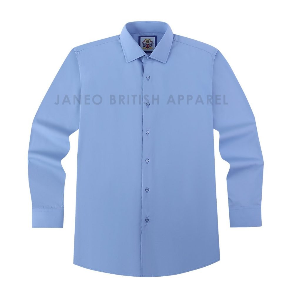 Porcelain Blue, Men's Semi Slim Fit Formal Shirt, Cotton Rich Stretch Fabric with Elastane, Crease Resistant - Image 8