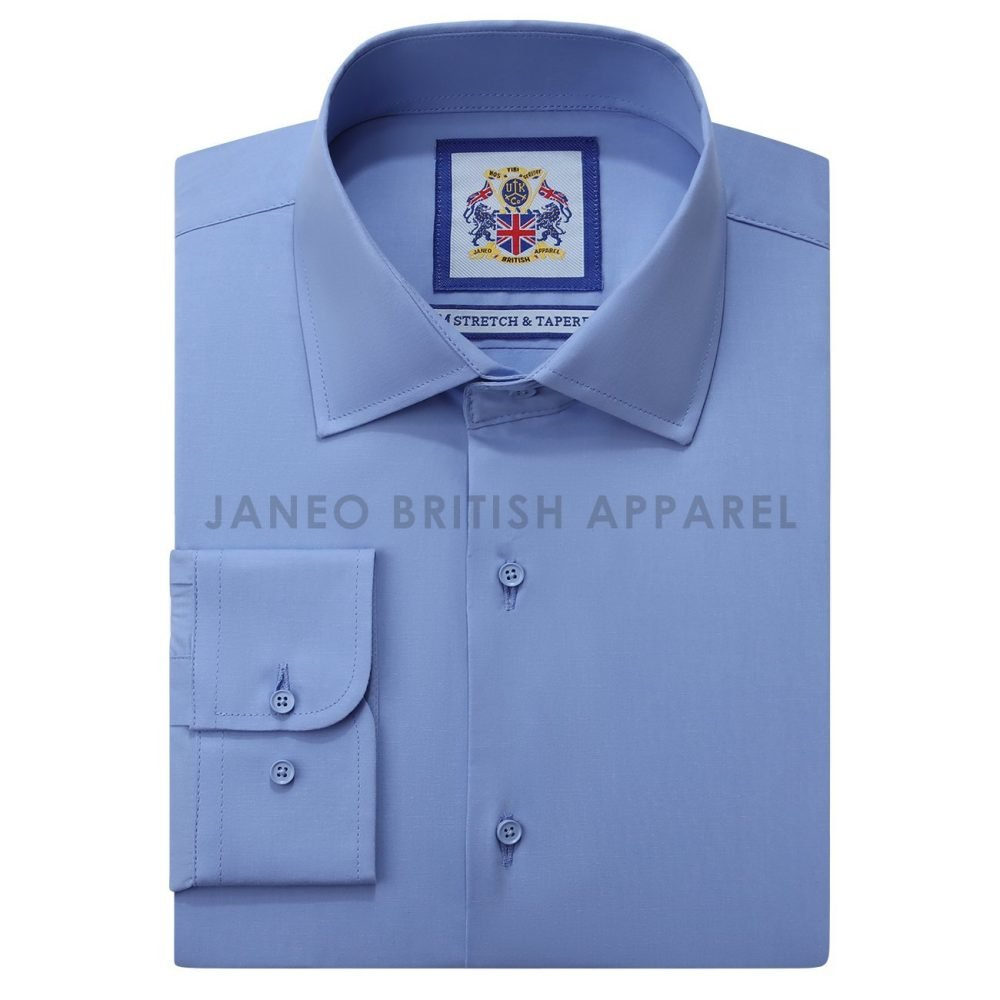 Porcelain Blue, Men's Semi Slim Fit Formal Shirt, Cotton Rich Stretch Fabric with Elastane, Crease Resistant - Image 9