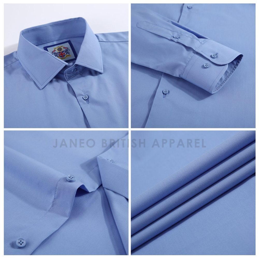 Porcelain Blue, Men's Semi Slim Fit Formal Shirt, Cotton Rich Stretch Fabric with Elastane, Crease Resistant - Image 10