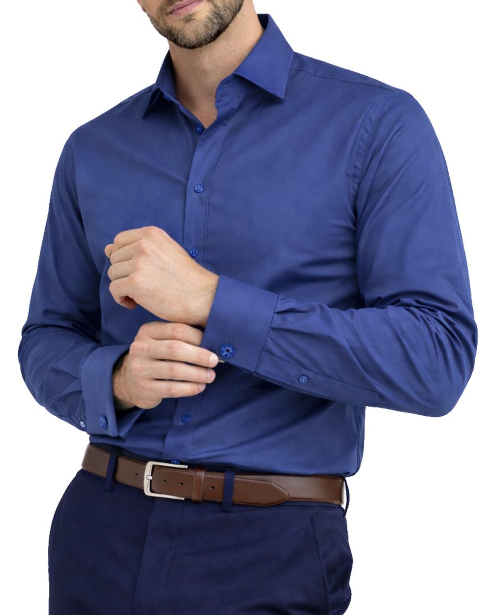 The London Plain Mens Shirt, Regular Fit, Classic Formal Dress Wear, Single & Double Cuff Option, Vintage Blue - Image 1