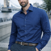 The London Plain Mens Shirt, Regular Fit, Classic Formal Dress Wear, Single & Double Cuff Option, Vintage Blue - Thumbnail Image 2