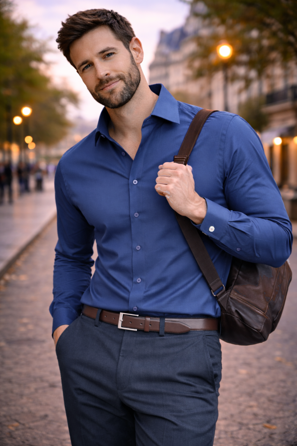 The London Plain Mens Shirt, Regular Fit, Classic Formal Dress Wear, Single & Double Cuff Option, Vintage Blue - Image 3