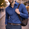 The London Plain Mens Shirt, Regular Fit, Classic Formal Dress Wear, Single & Double Cuff Option, Vintage Blue - Thumbnail Image 3