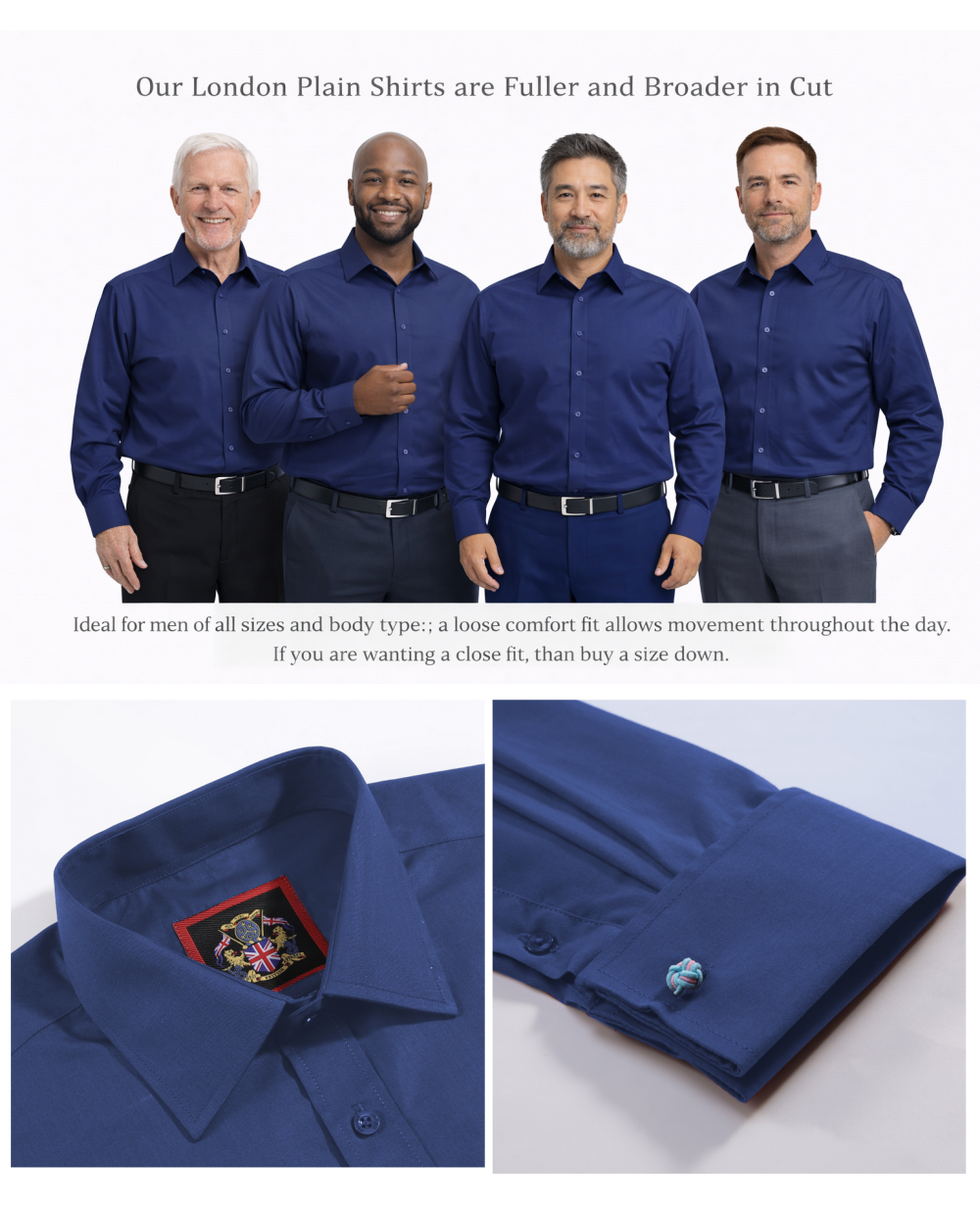 The London Plain Mens Shirt, Regular Fit, Classic Formal Dress Wear, Single & Double Cuff Option, Vintage Blue - Image 4