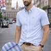 (Jordy Sky Blue, Stripe) Mens Short Sleeve Oxford Shirt Plain or Stripe, Classic Fit, Button Down Collar & Pocket. Holiday Apparel Leisure Shirts - Thumbnail Image 1