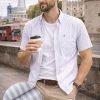 (Cool Grey, Stripe) Mens Short Sleeve Oxford Shirt Plain or Stripe, Classic Fit, Button Down Collar & Pocket. Holiday Apparel Leisure Shirts - Thumbnail Image 1