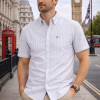 (Cool Grey, Stripe) Mens Short Sleeve Oxford Shirt Plain or Stripe, Classic Fit, Button Down Collar & Pocket. Holiday Apparel Leisure Shirts - Thumbnail Image 2