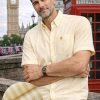 (Mellow Lemon, Stripe) Mens Short Sleeve Oxford Shirt Plain or Stripe, Classic Fit, Button Down Collar & Pocket. Holiday Apparel Leisure Shirts - Thumbnail Image 1