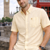 (Mellow Lemon, Stripe) Mens Short Sleeve Oxford Shirt Plain or Stripe, Classic Fit, Button Down Collar & Pocket. Holiday Apparel Leisure Shirts - Thumbnail Image 3