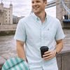 (Paris Mint, Stripe) Mens Short Sleeve Oxford Shirt Plain or Stripe, Classic Fit, Button Down Collar & Pocket. Holiday Apparel Leisure Shirts - Thumbnail Image 1