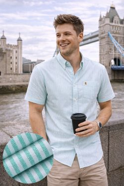 (Paris Mint, Stripe) Mens Short Sleeve Oxford Shirt Plain or Stripe, Classic Fit, Button Down Collar & Pocket. Holiday Apparel Leisure Shirts
