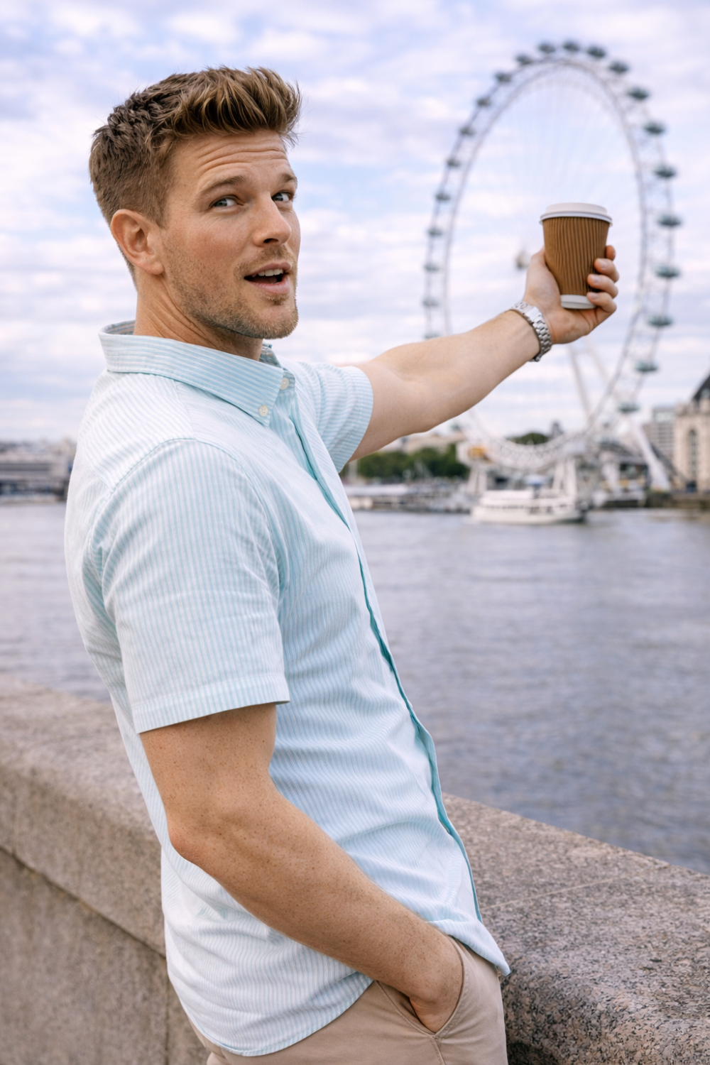 (Paris Mint, Stripe) Mens Short Sleeve Oxford Shirt Plain or Stripe, Classic Fit, Button Down Collar & Pocket. Holiday Apparel Leisure Shirts - Image 3