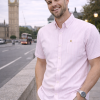 (Tickle Me Pink, Stripe) Mens Short Sleeve Oxford Shirt Plain or Stripe, Classic Fit, Button Down Collar & Pocket. Holiday Apparel Leisure Shirts - Thumbnail Image 3