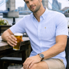 (Jordy Sky Blue, Stripe) Mens Short Sleeve Oxford Shirt Plain or Stripe, Classic Fit, Button Down Collar & Pocket. Holiday Apparel Leisure Shirts - Thumbnail Image 3