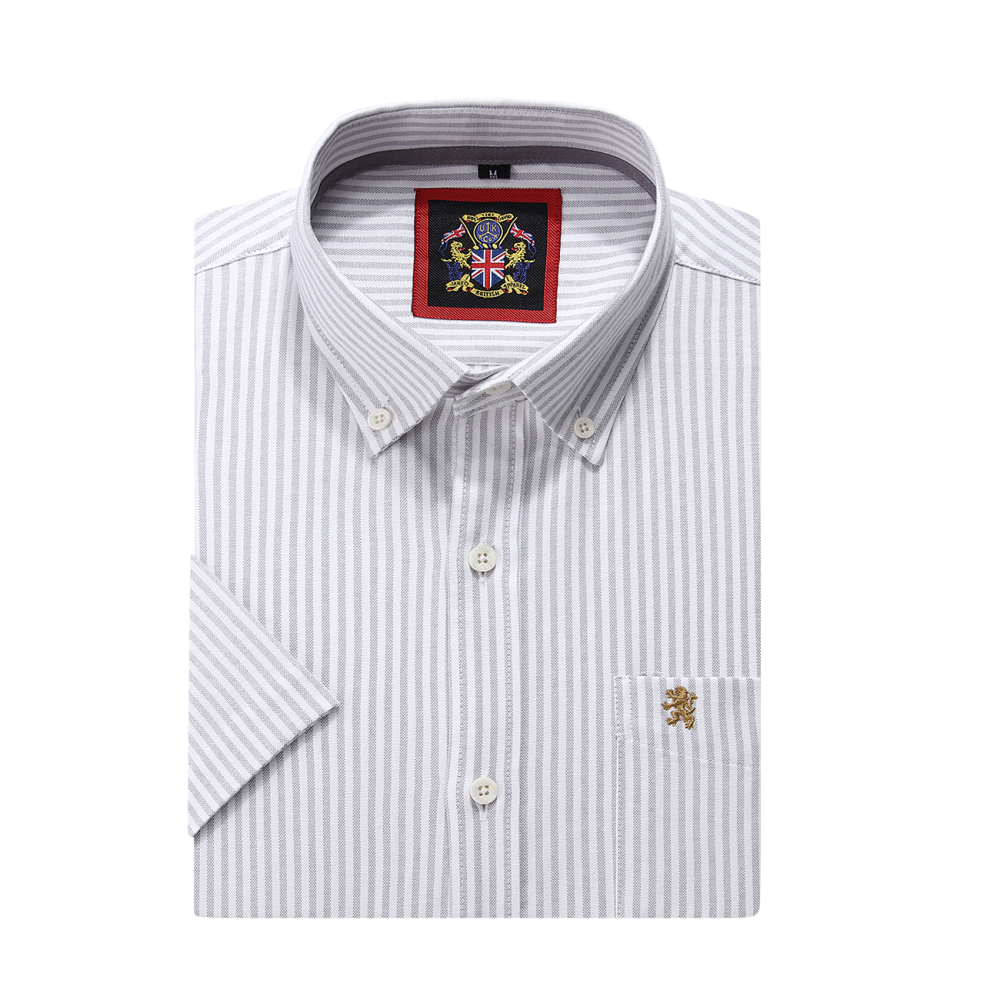 (Cool Grey, Stripe) Mens Short Sleeve Oxford Shirt Plain or Stripe, Classic Fit, Button Down Collar & Pocket. Holiday Apparel Leisure Shirts - Image 5