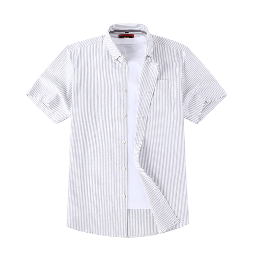 (Cool Grey, Stripe) Mens Short Sleeve Oxford Shirt Plain or Stripe, Classic Fit, Button Down Collar & Pocket. Holiday Apparel Leisure Shirts - Image 9