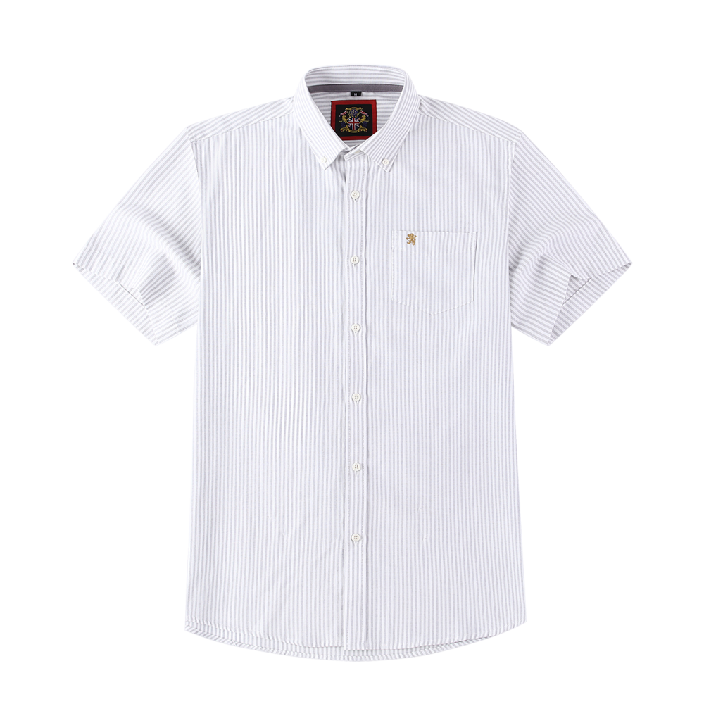 (Cool Grey, Stripe) Mens Short Sleeve Oxford Shirt Plain or Stripe, Classic Fit, Button Down Collar & Pocket. Holiday Apparel Leisure Shirts - Image 8
