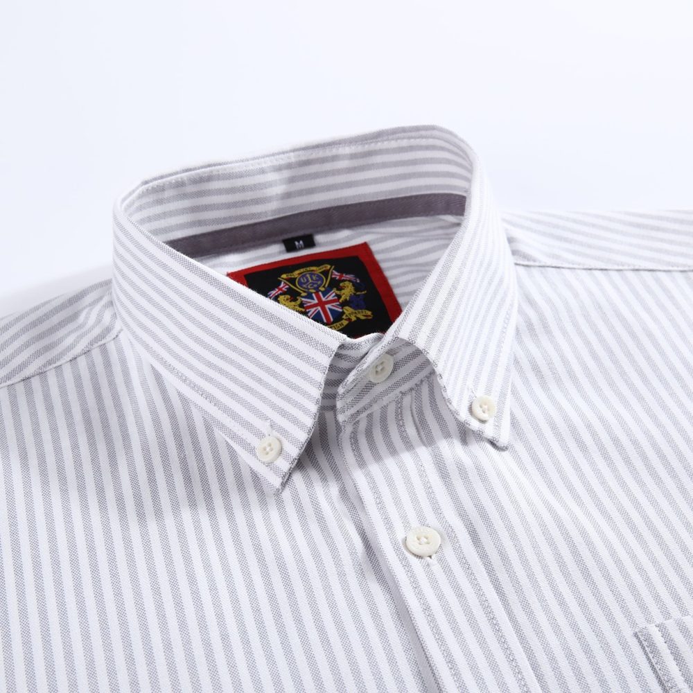 (Cool Grey, Stripe) Mens Short Sleeve Oxford Shirt Plain or Stripe, Classic Fit, Button Down Collar & Pocket. Holiday Apparel Leisure Shirts - Image 6