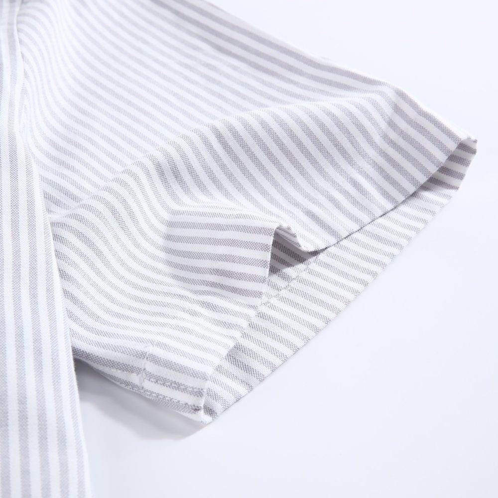 (Cool Grey, Stripe) Mens Short Sleeve Oxford Shirt Plain or Stripe, Classic Fit, Button Down Collar & Pocket. Holiday Apparel Leisure Shirts - Image 7