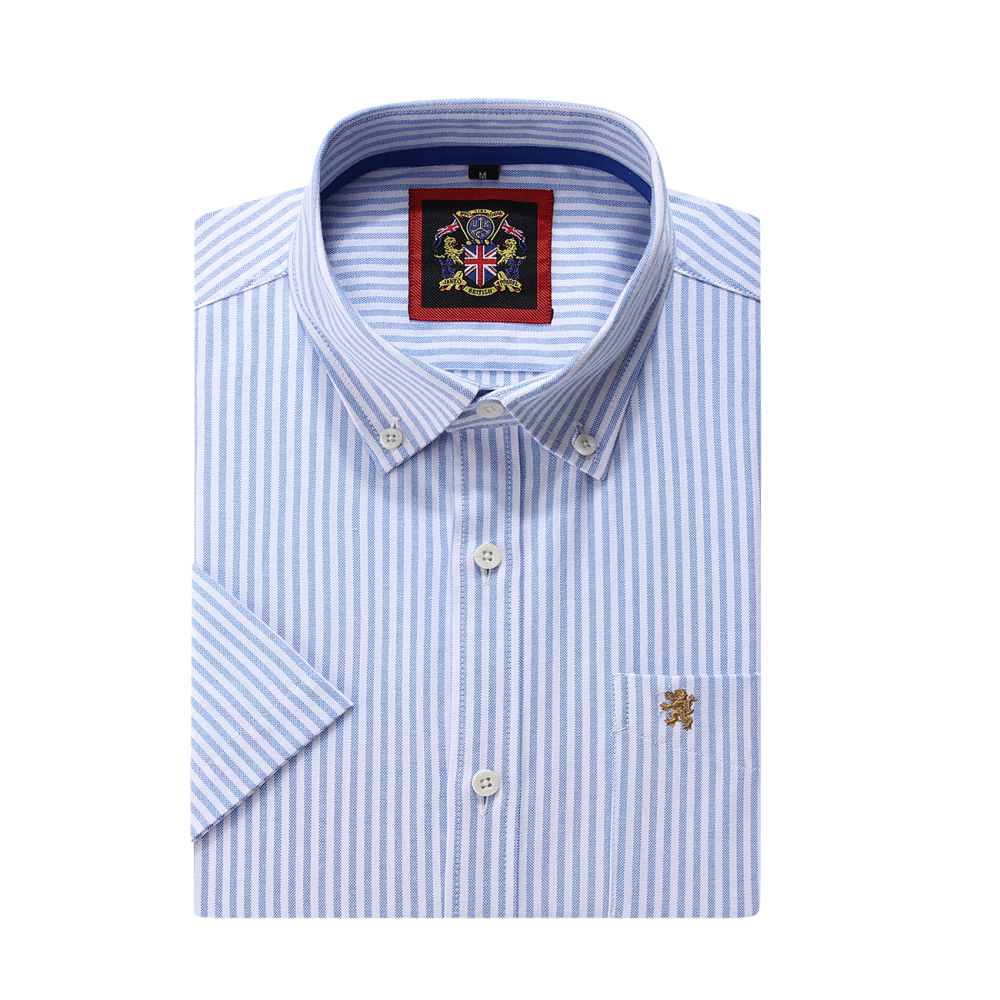 (Jordy Sky Blue, Stripe) Mens Short Sleeve Oxford Shirt Plain or Stripe, Classic Fit, Button Down Collar & Pocket. Holiday Apparel Leisure Shirts - Image 5