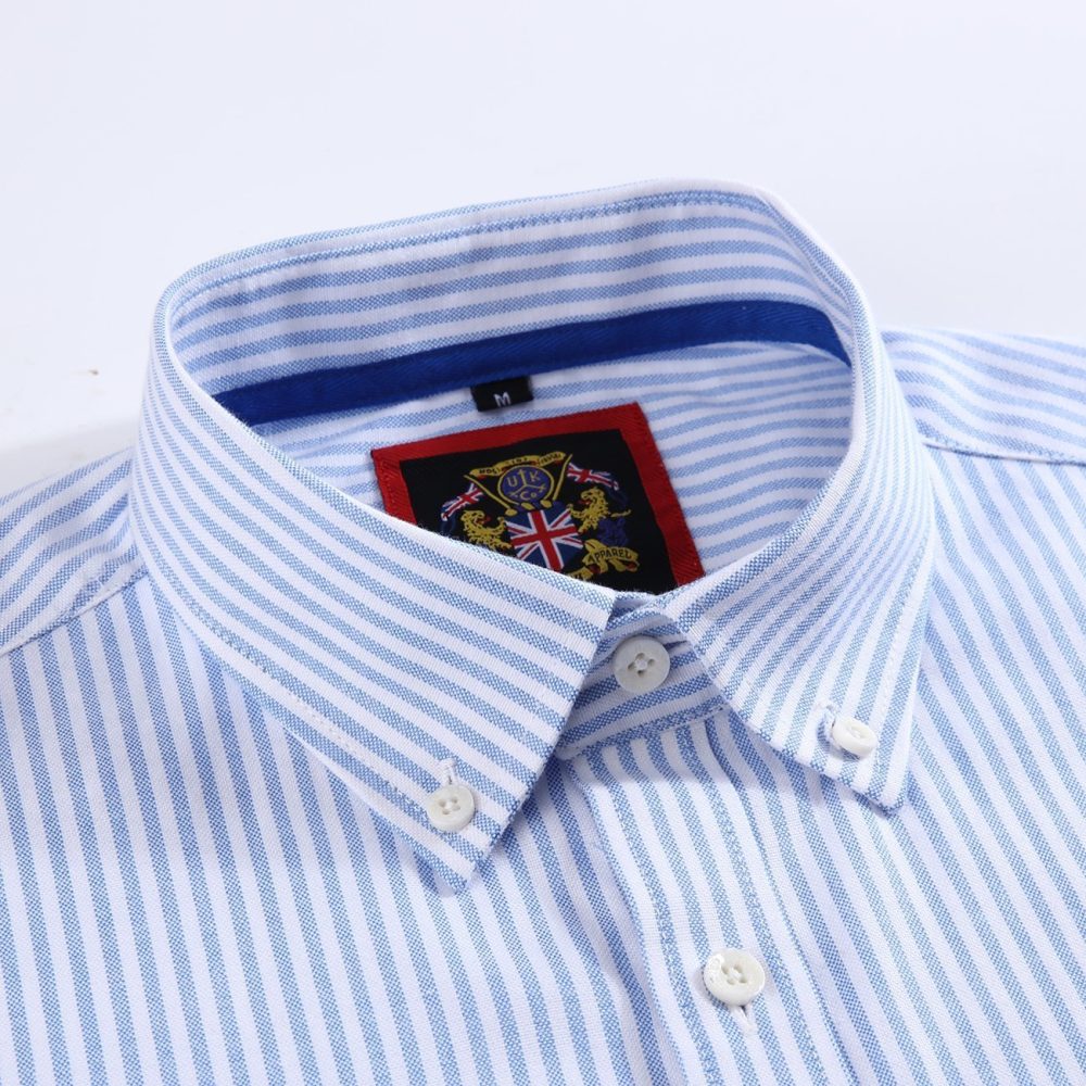 (Jordy Sky Blue, Stripe) Mens Short Sleeve Oxford Shirt Plain or Stripe, Classic Fit, Button Down Collar & Pocket. Holiday Apparel Leisure Shirts - Image 6