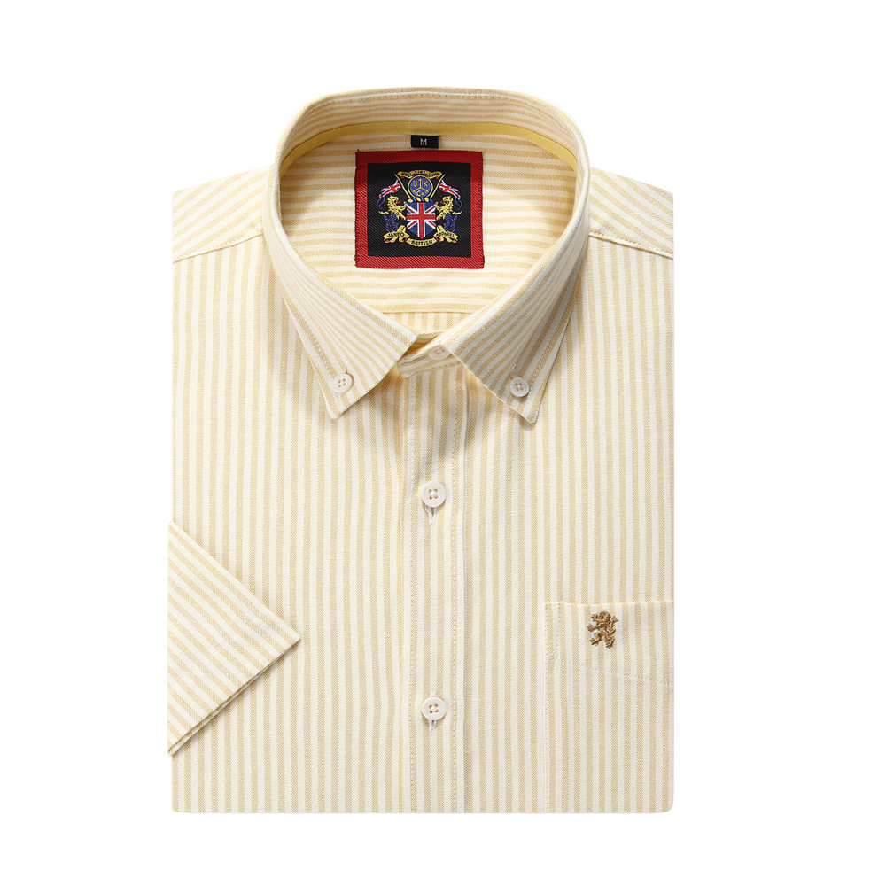 (Mellow Lemon, Stripe) Mens Short Sleeve Oxford Shirt Plain or Stripe, Classic Fit, Button Down Collar & Pocket. Holiday Apparel Leisure Shirts - Image 5