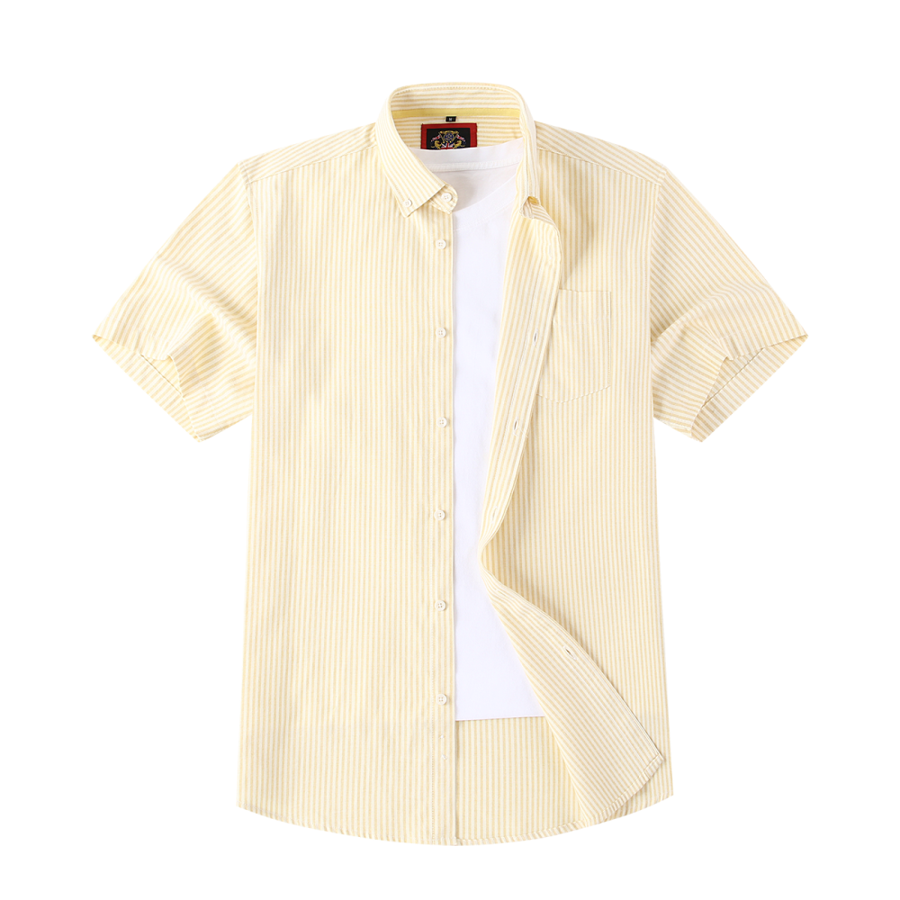 (Mellow Lemon, Stripe) Mens Short Sleeve Oxford Shirt Plain or Stripe, Classic Fit, Button Down Collar & Pocket. Holiday Apparel Leisure Shirts - Image 9