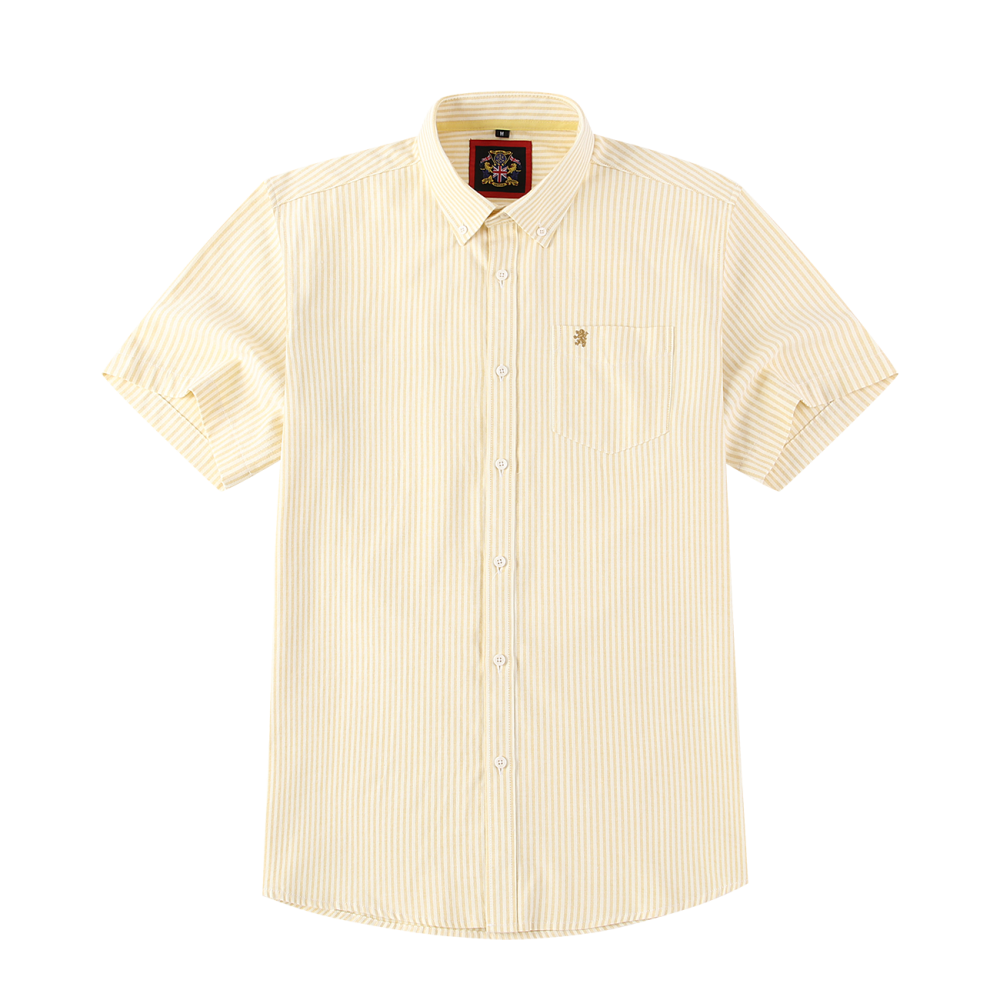 (Mellow Lemon, Stripe) Mens Short Sleeve Oxford Shirt Plain or Stripe, Classic Fit, Button Down Collar & Pocket. Holiday Apparel Leisure Shirts - Image 8