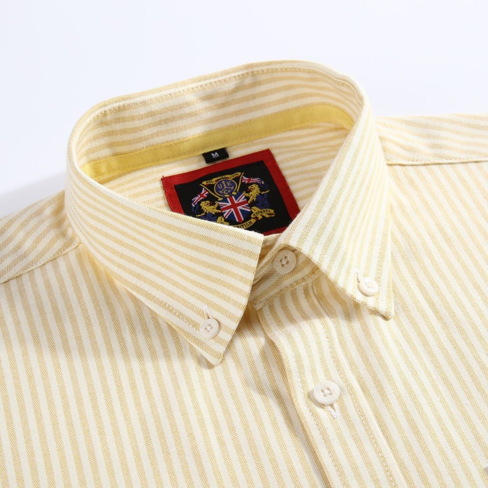 (Mellow Lemon, Stripe) Mens Short Sleeve Oxford Shirt Plain or Stripe, Classic Fit, Button Down Collar & Pocket. Holiday Apparel Leisure Shirts - Image 6