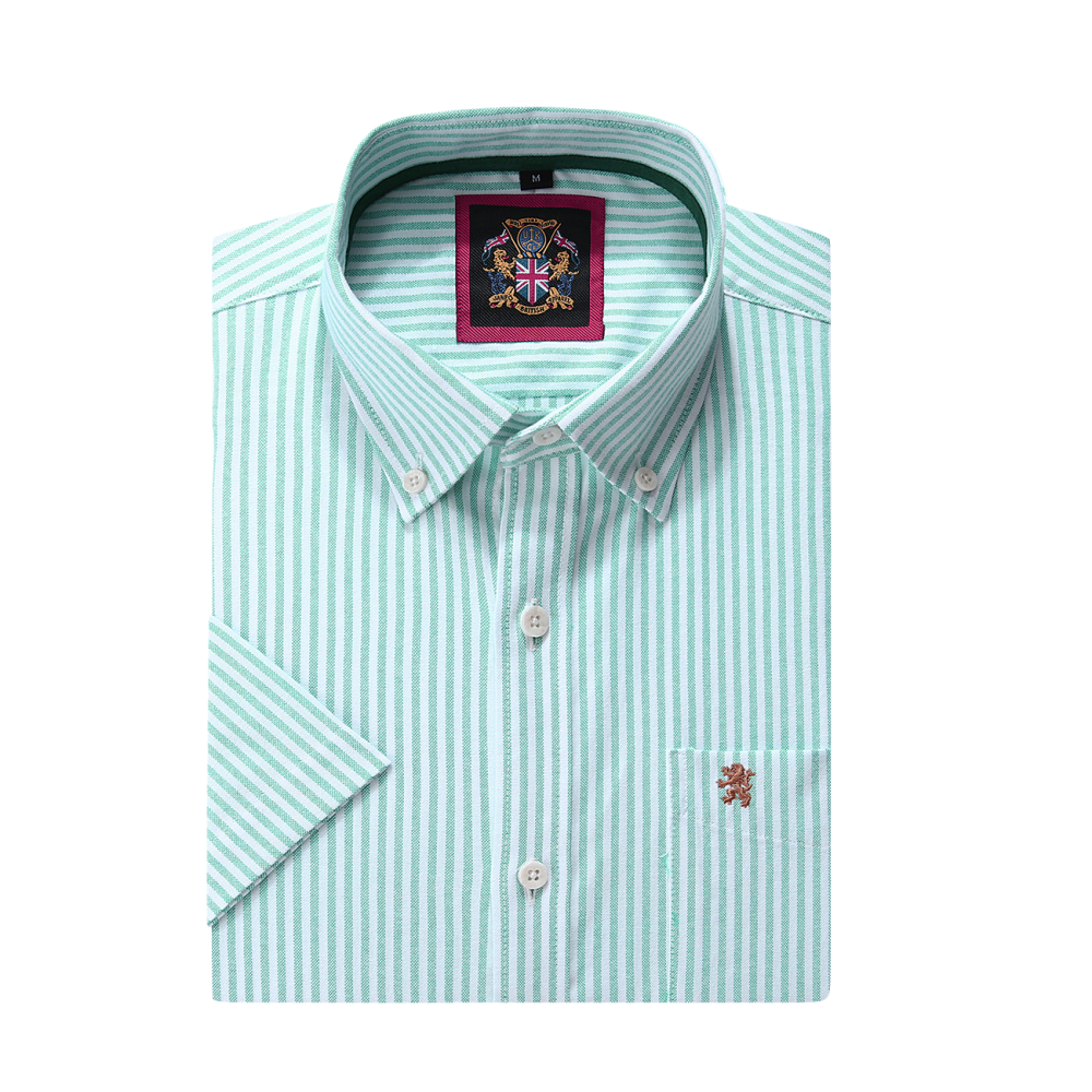 (Paris Mint, Stripe) Mens Short Sleeve Oxford Shirt Plain or Stripe, Classic Fit, Button Down Collar & Pocket. Holiday Apparel Leisure Shirts - Image 5