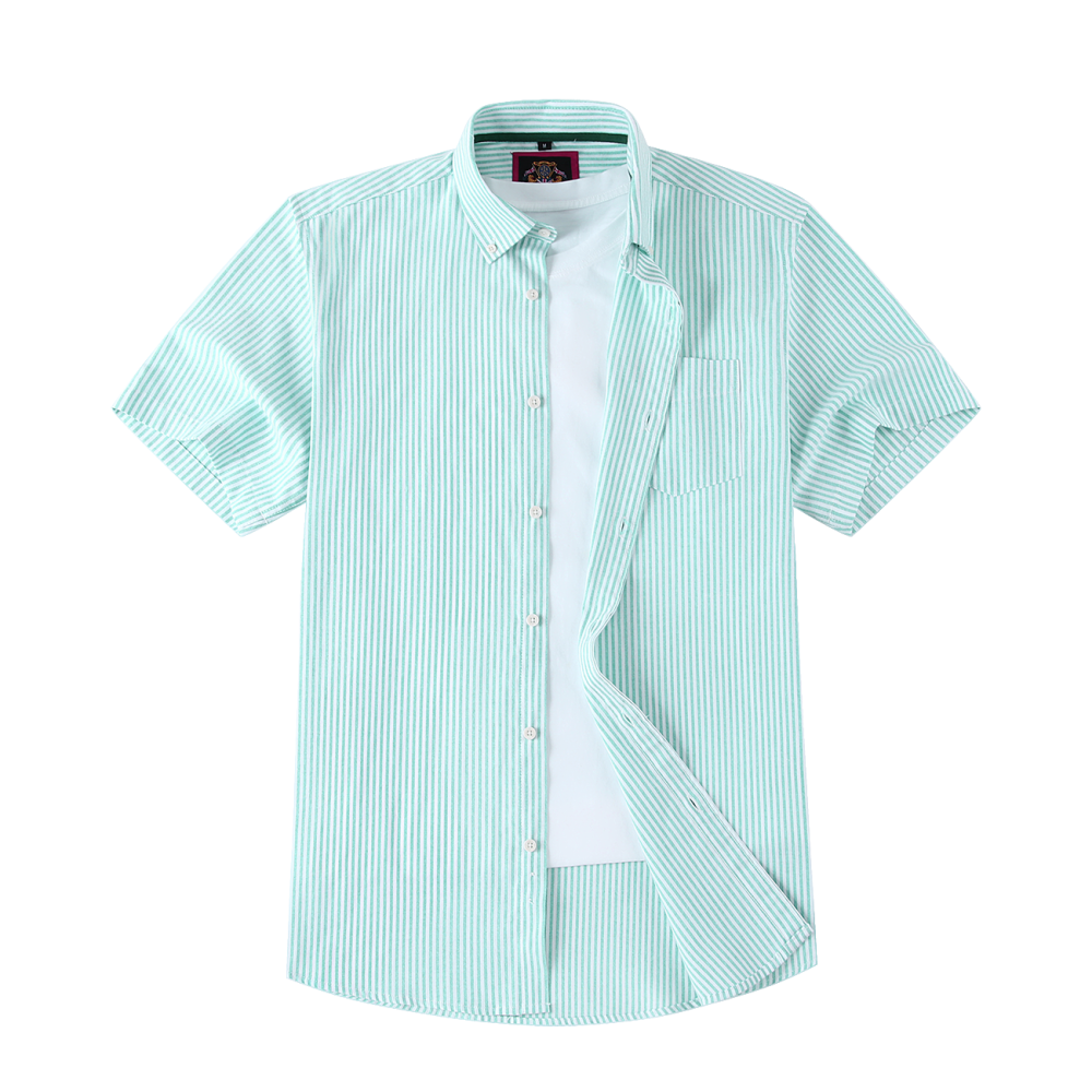 (Paris Mint, Stripe) Mens Short Sleeve Oxford Shirt Plain or Stripe, Classic Fit, Button Down Collar & Pocket. Holiday Apparel Leisure Shirts - Image 9