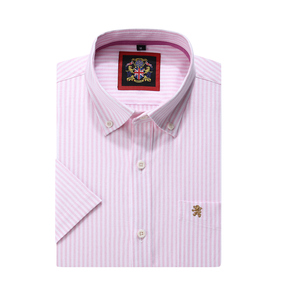 (Tickle Me Pink, Stripe) Mens Short Sleeve Oxford Shirt Plain or Stripe, Classic Fit, Button Down Collar & Pocket. Holiday Apparel Leisure Shirts - Image 5