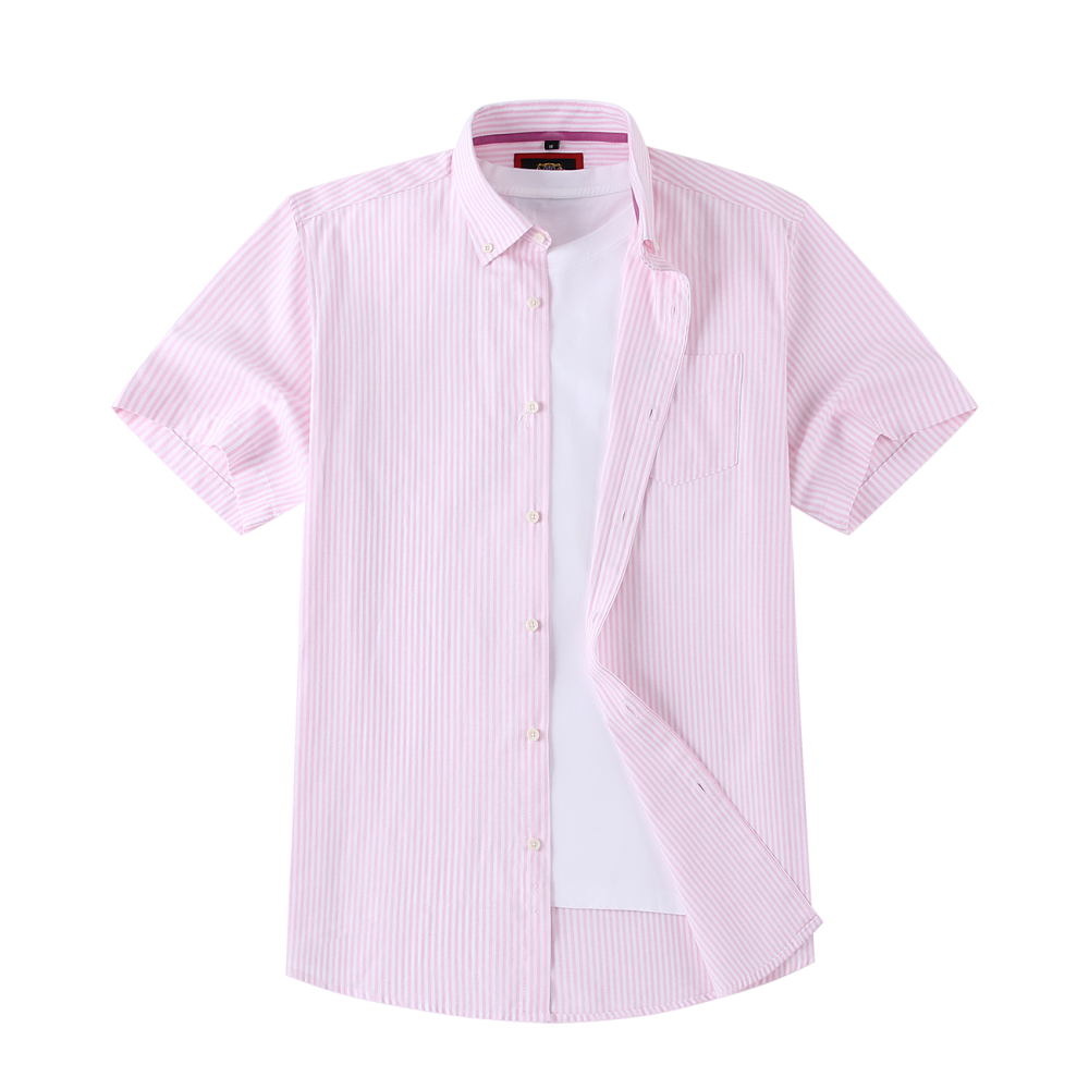 (Tickle Me Pink, Stripe) Mens Short Sleeve Oxford Shirt Plain or Stripe, Classic Fit, Button Down Collar & Pocket. Holiday Apparel Leisure Shirts - Image 8