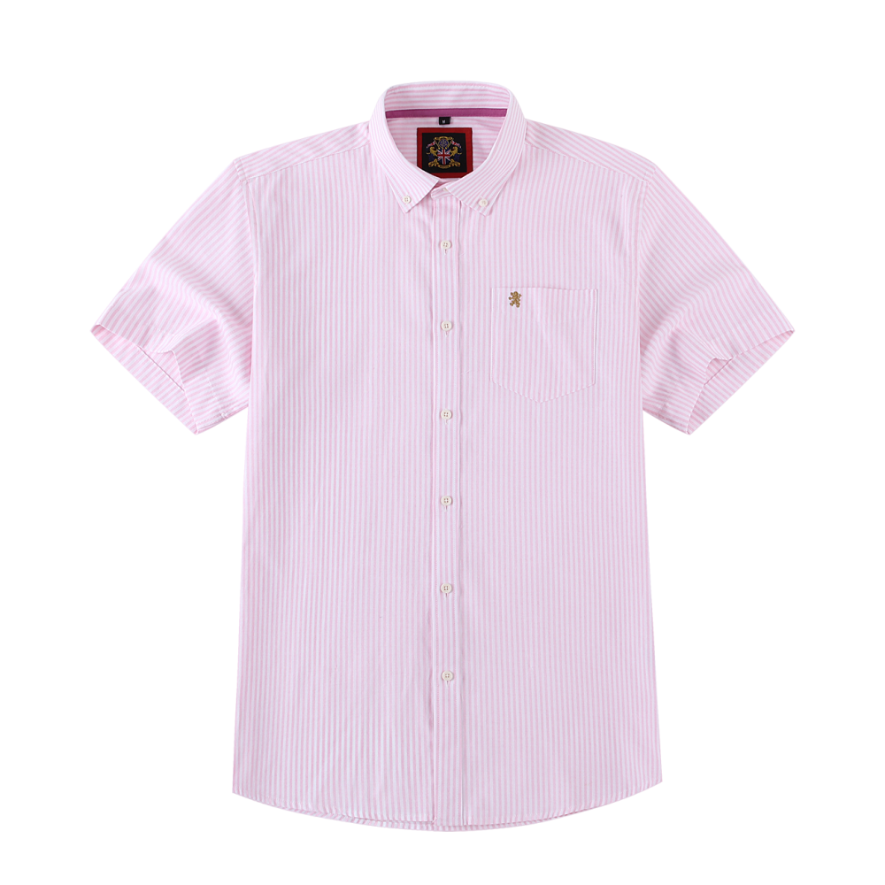 (Tickle Me Pink, Stripe) Mens Short Sleeve Oxford Shirt Plain or Stripe, Classic Fit, Button Down Collar & Pocket. Holiday Apparel Leisure Shirts - Image 9