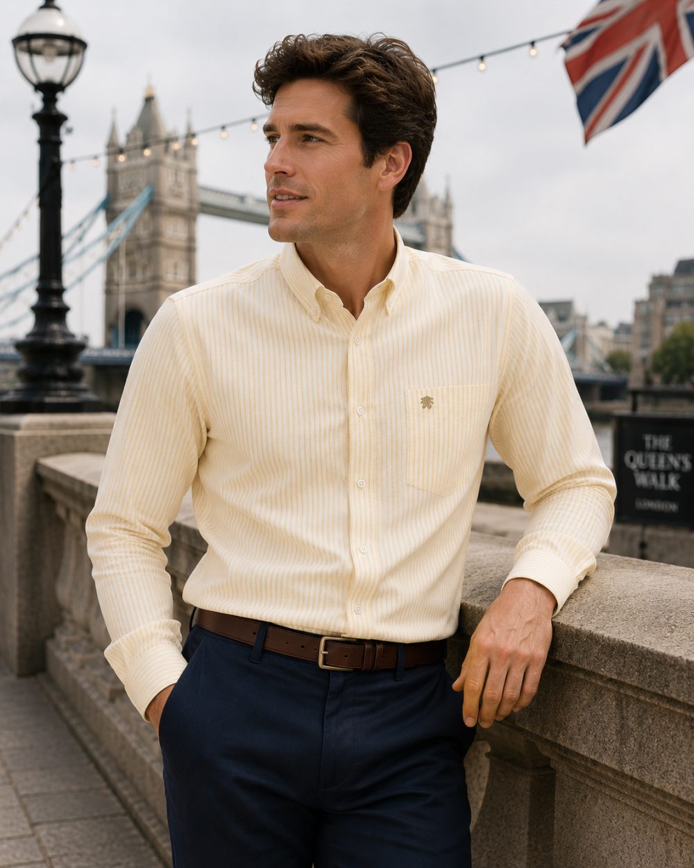 Mellow Lemon - Mens Long Sleeve Stripe Oxford Shirt. The Kensington Button Down Collar & Pocket. Authentic Oxford Fabric (Copy) - Image 1