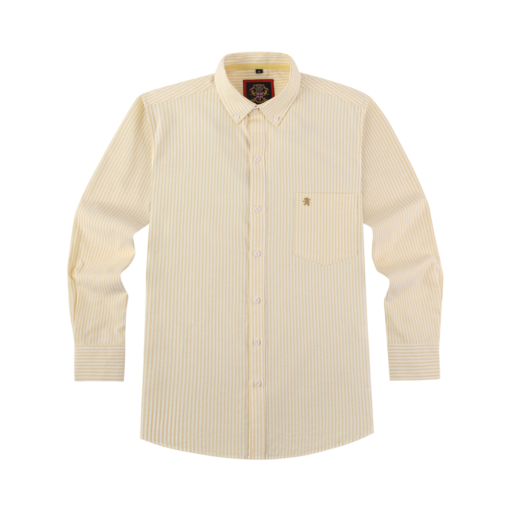 Mellow Lemon - Mens Long Sleeve Stripe Oxford Shirt. The Kensington Button Down Collar & Pocket. Authentic Oxford Fabric (Copy) - Image 4
