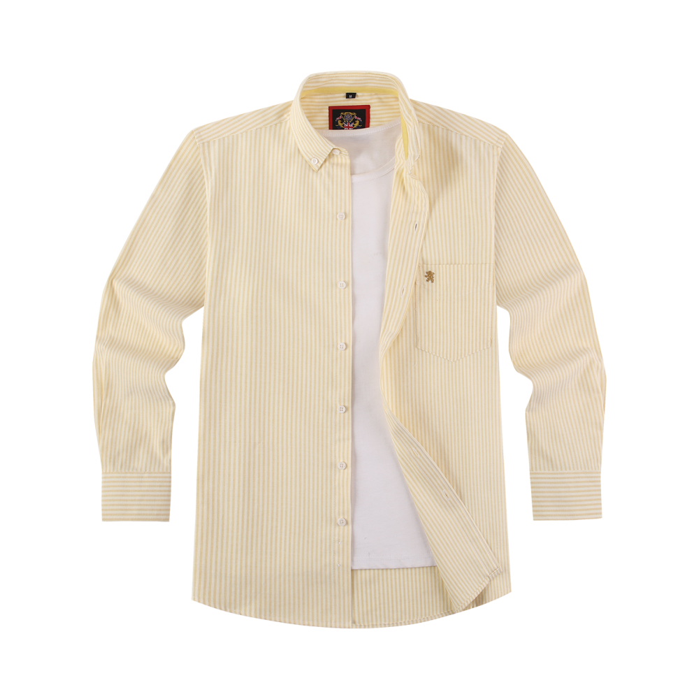 Mellow Lemon - Mens Long Sleeve Stripe Oxford Shirt. The Kensington Button Down Collar & Pocket. Authentic Oxford Fabric (Copy) - Image 5
