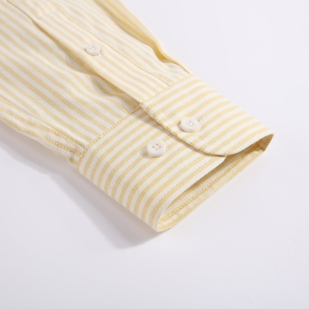 Mellow Lemon - Mens Long Sleeve Stripe Oxford Shirt. The Kensington Button Down Collar & Pocket. Authentic Oxford Fabric (Copy) - Image 8