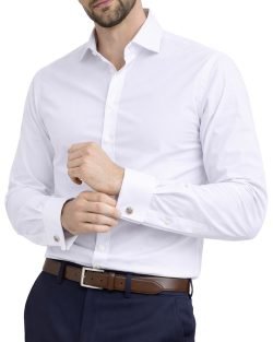 Janeo The London Plain Mens Shirt, Regular Fit, Classic Formal Dress Wear, Single & Double Cuff Option, White