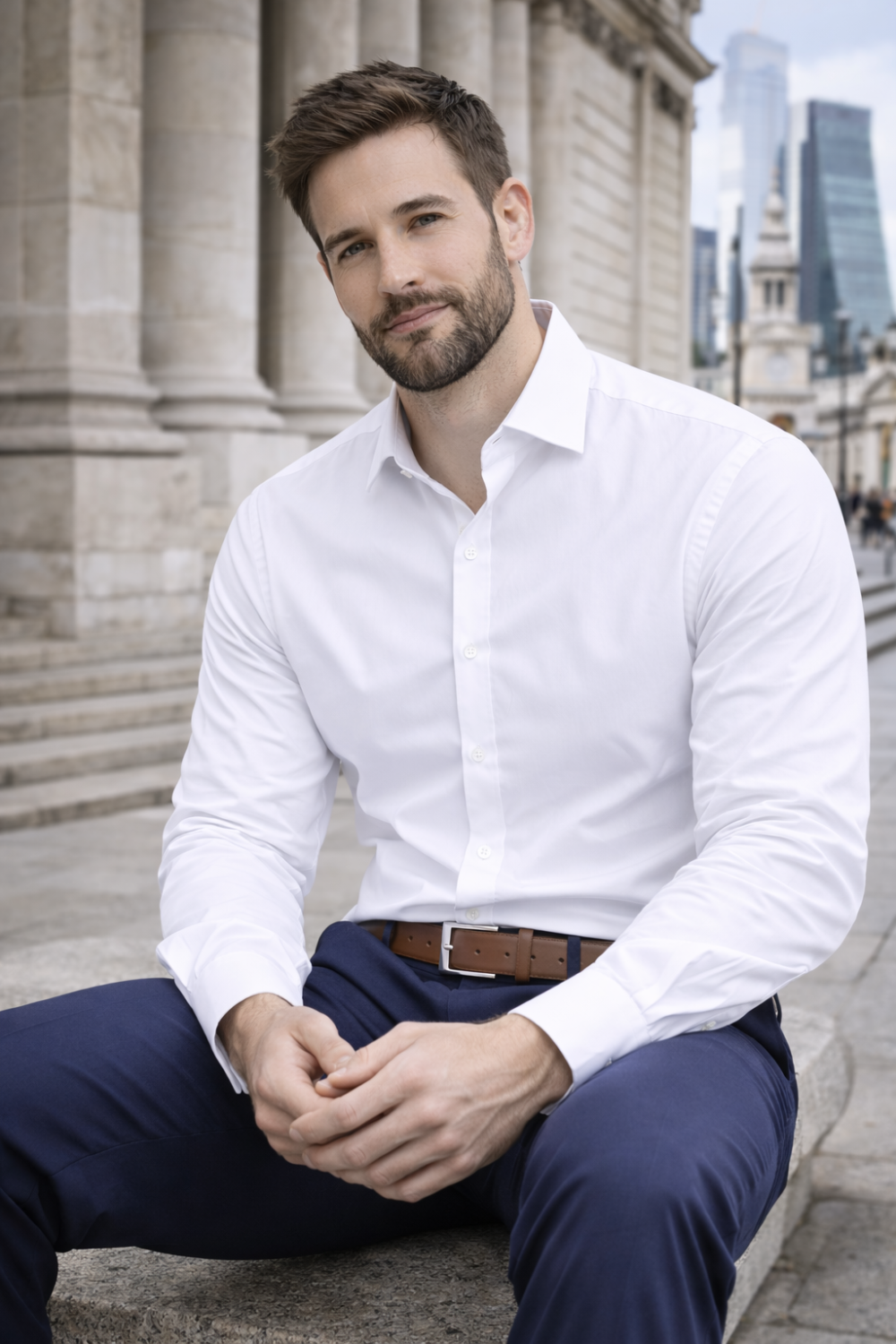 Janeo The London Plain Mens Shirt, Regular Fit, Classic Formal Dress Wear, Single & Double Cuff Option, White - Image 3