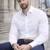 Janeo The London Plain Mens Shirt, Regular Fit, Classic Formal Dress Wear, Single & Double Cuff Option, White - Thumbnail Image 3