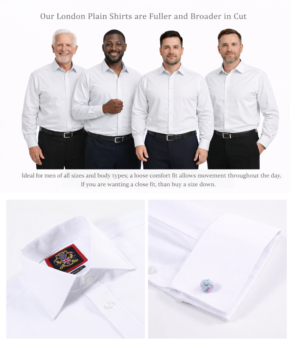 Janeo The London Plain Mens Shirt, Regular Fit, Classic Formal Dress Wear, Single & Double Cuff Option, White - Image 4