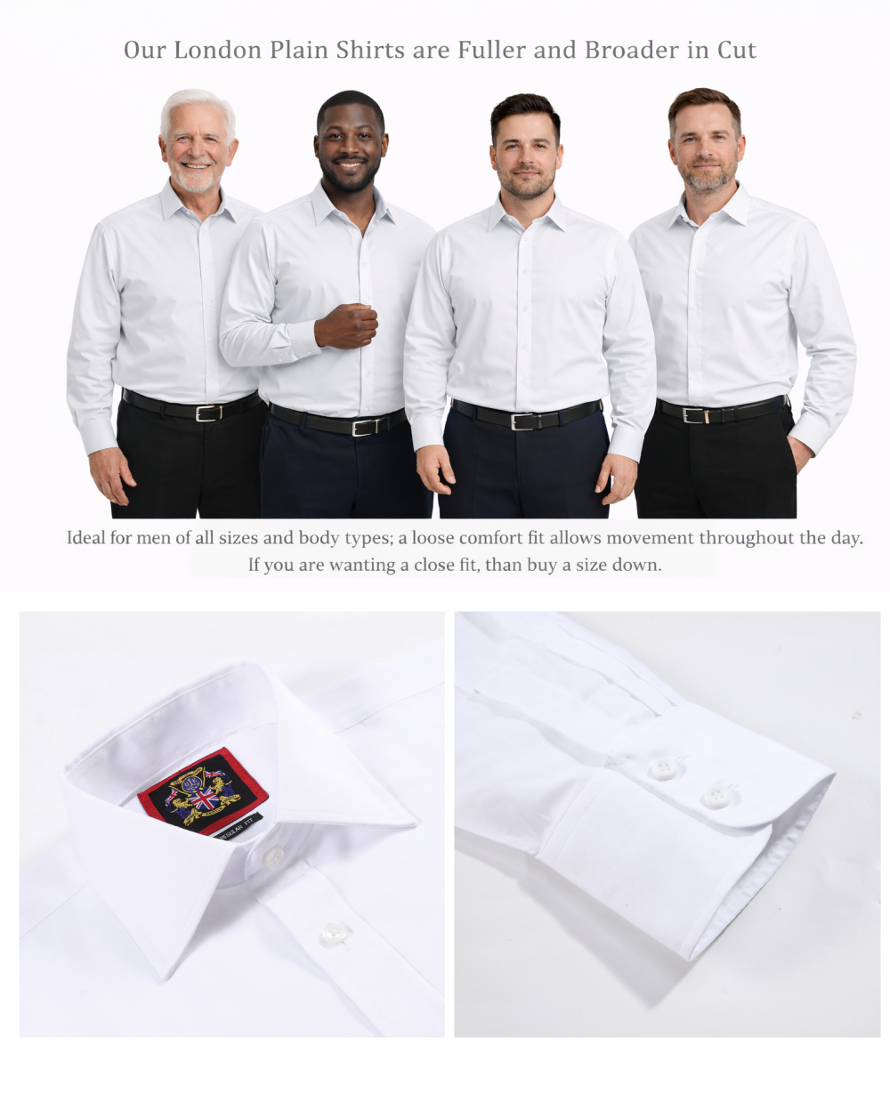 Janeo The London Plain Mens Shirt, Regular Fit, Classic Formal Dress Wear, Single & Double Cuff Option, White - Image 6