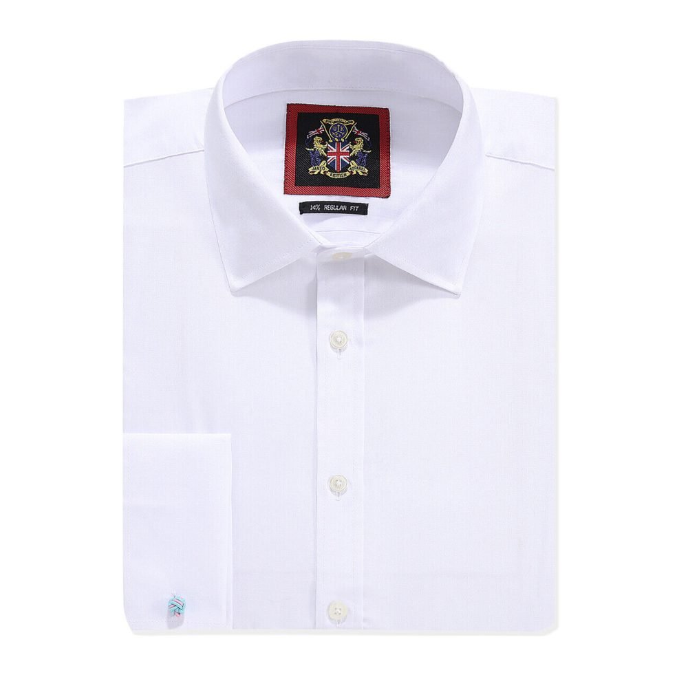 Janeo The London Plain Mens Shirt, Regular Fit, Classic Formal Dress Wear, Single & Double Cuff Option, White - Image 8