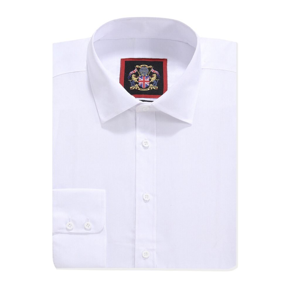 Janeo The London Plain Mens Shirt, Regular Fit, Classic Formal Dress Wear, Single & Double Cuff Option, White - Image 7