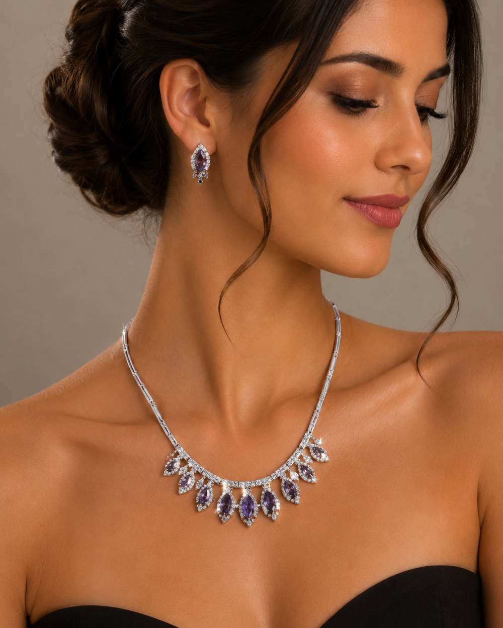 Crystal Jewellery Set, 14K Gold /Silver Rhodium Plated Swarovski Crystal Elements - Image 3